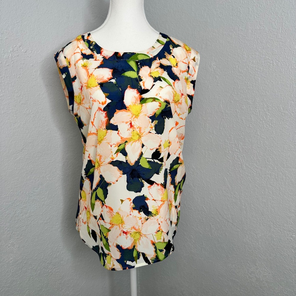 J.Crew Floral Sleeveless Top Women's Size S Peach Ivory Navy Blue Blouse